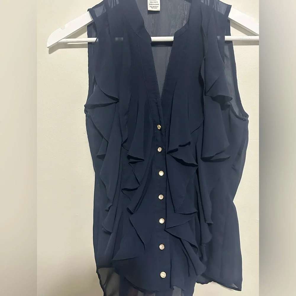 Cache Navy Ruffle Blouse - Picture 2 of 4